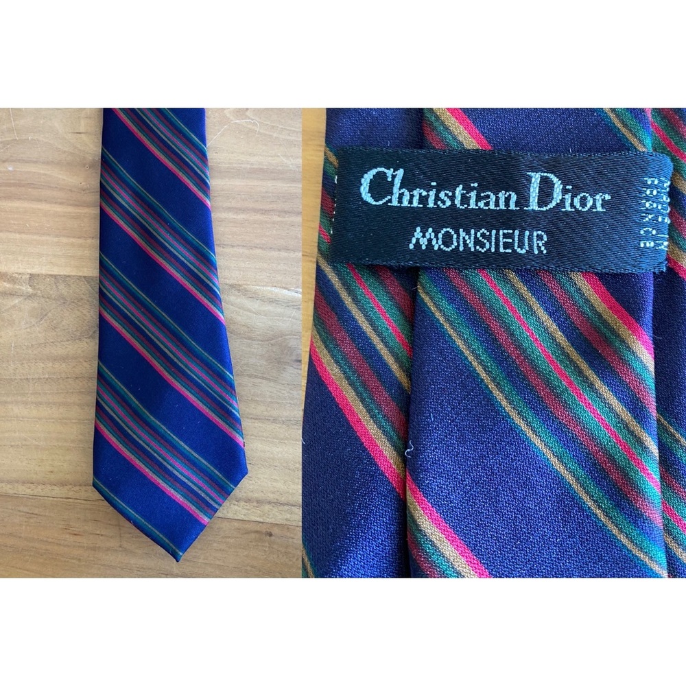 Beautiful Vintage Christian Dior Monsieur Silk And Wool Jewel Tone Striped Tie